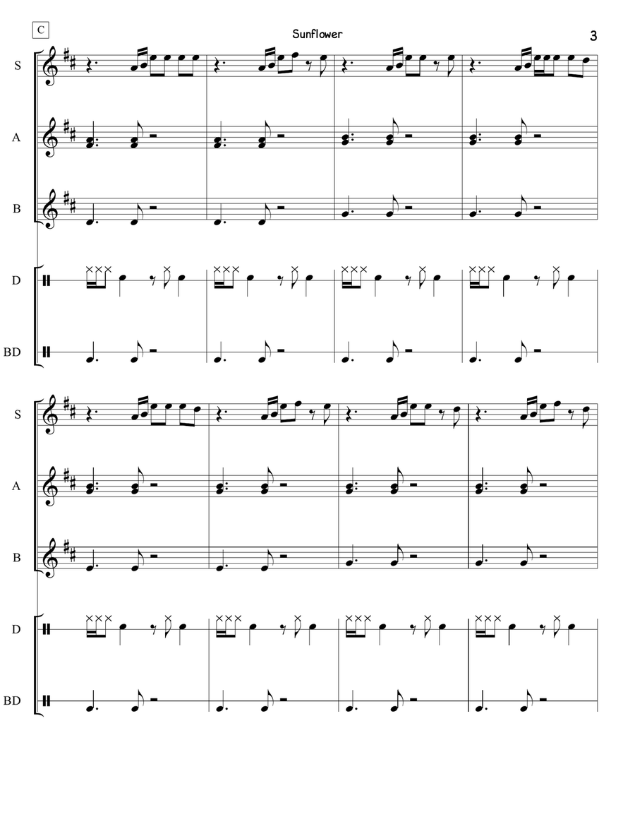 Sunflower Orff Instrument scores gallery preview page 3