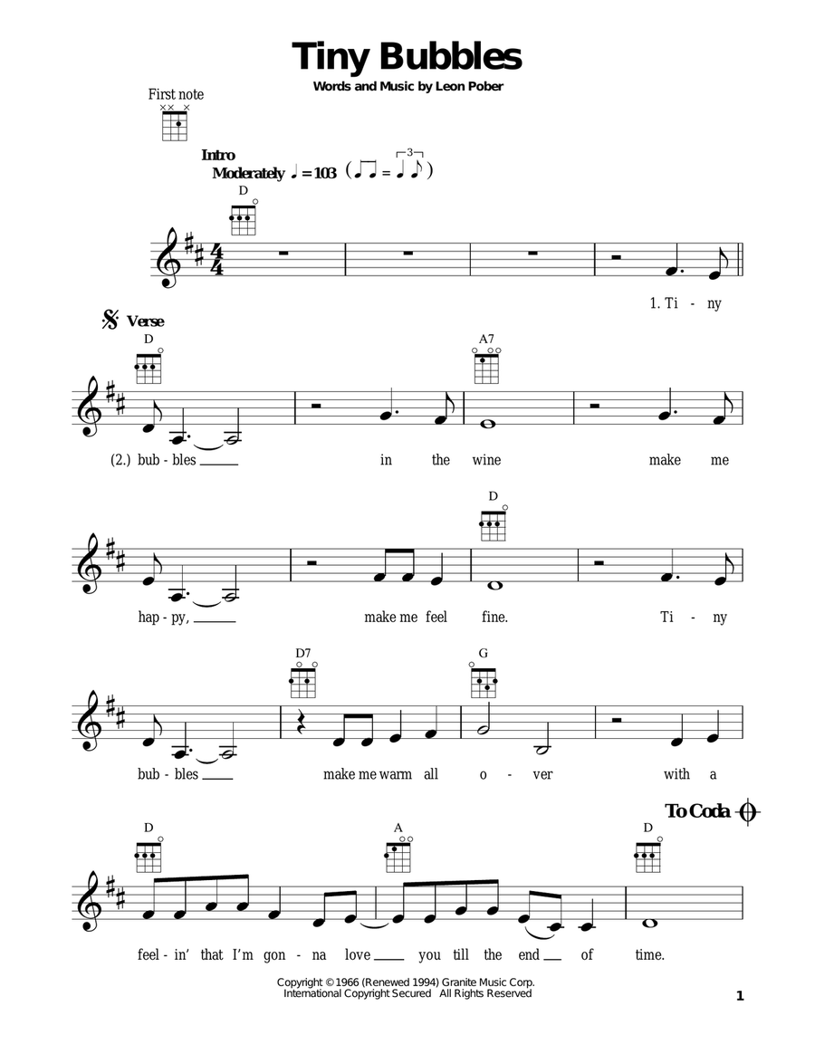 Tiny Bubbles Tiny Bubbles Ukulele scores gallery preview page 1