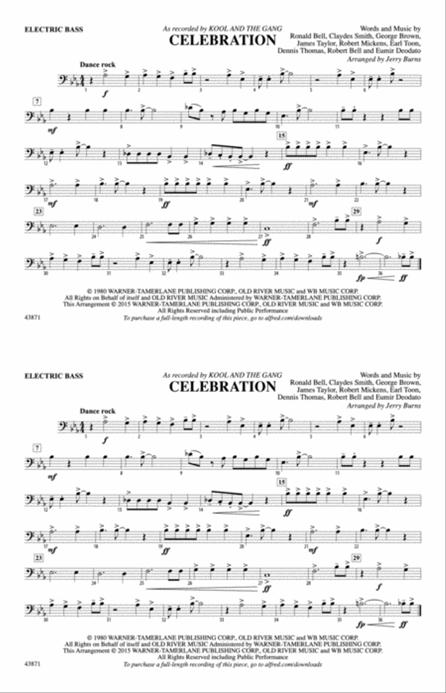 Celebration: Electric Bass Marching Band scores gallery preview page 1