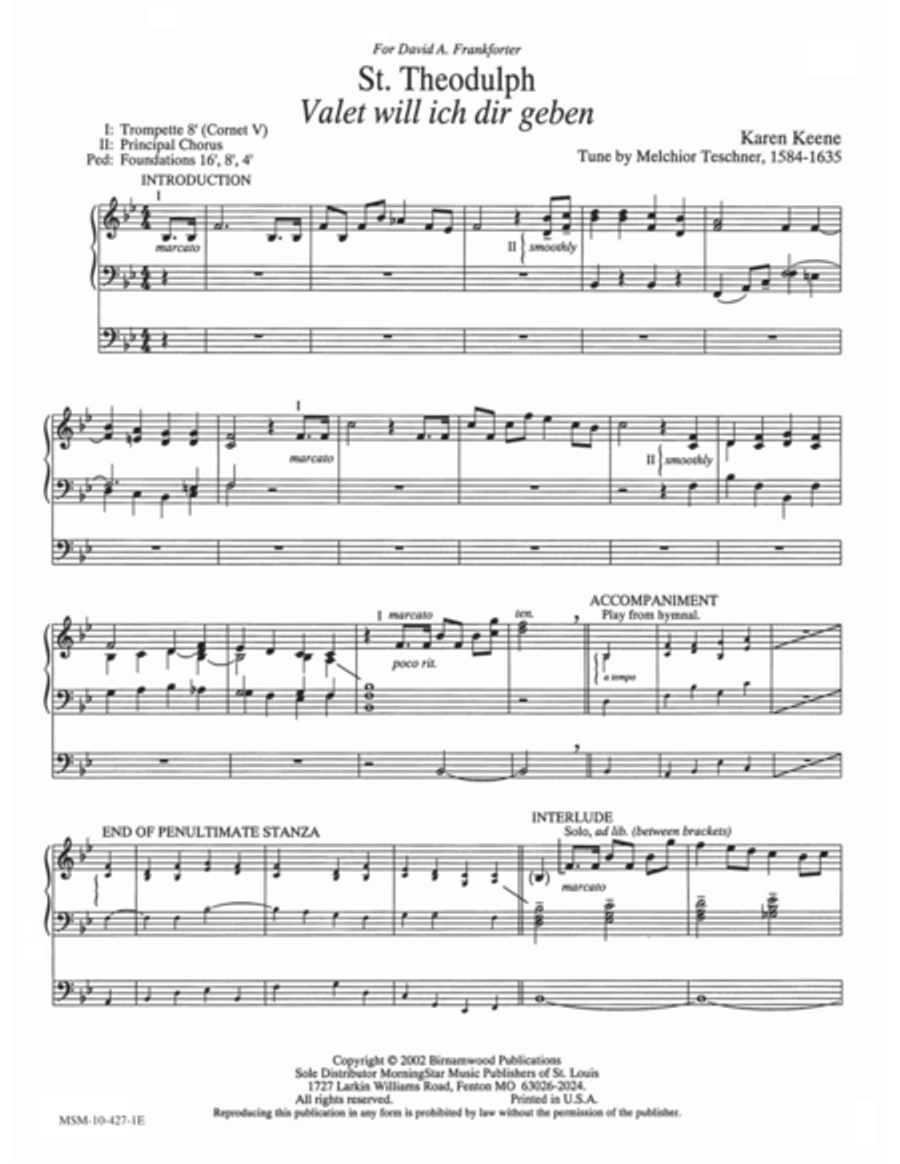 St. Theodulph/Valet will ich dir geben Organ scores gallery preview page 1