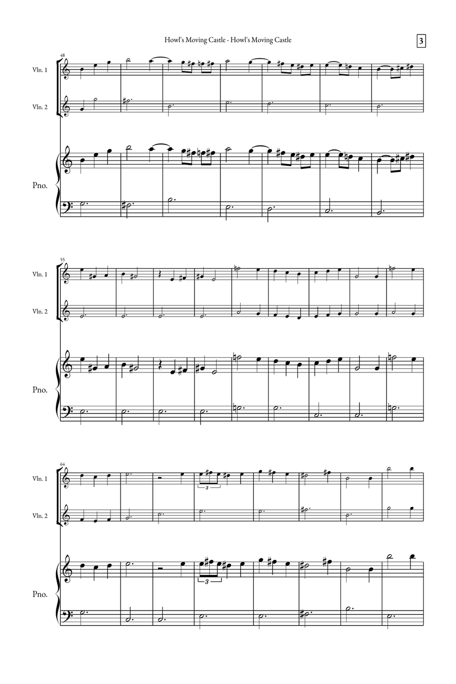 Howl's Moving Castle String Duet scores gallery preview page 3