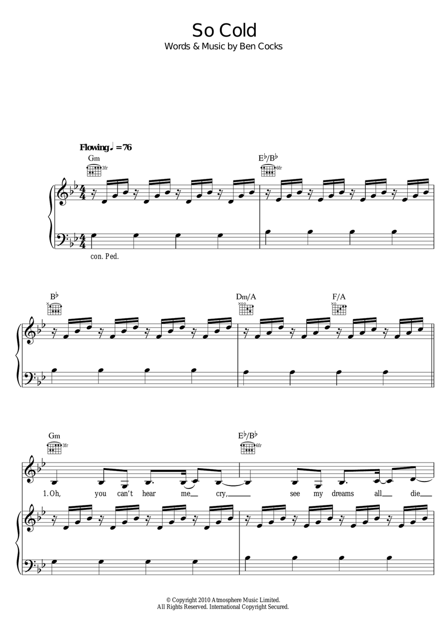 So Cold (featuring Nikisha Reyes-Pile) Piano, Vocal scores gallery preview page 1