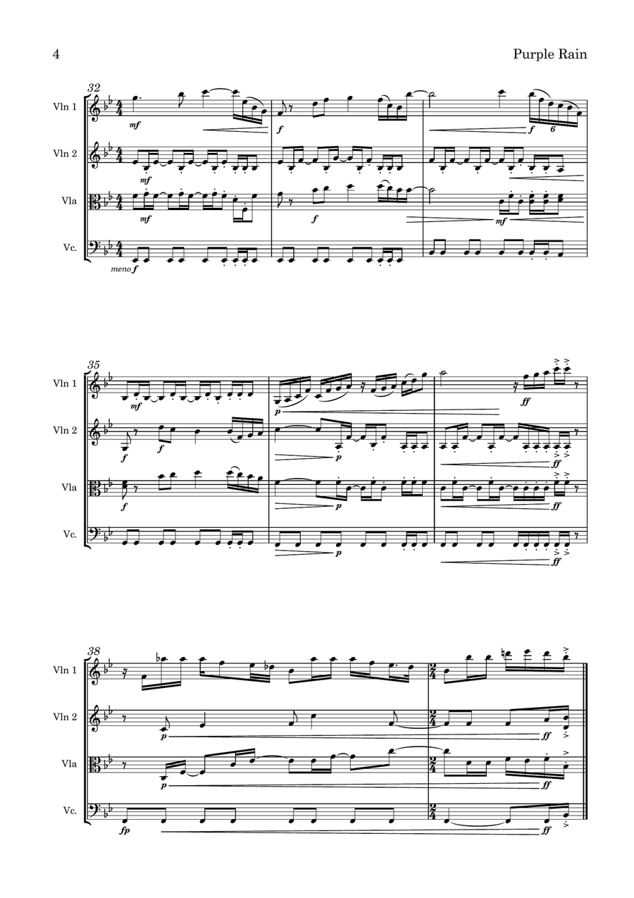 Purple Rain String Quartet scores gallery preview page 4