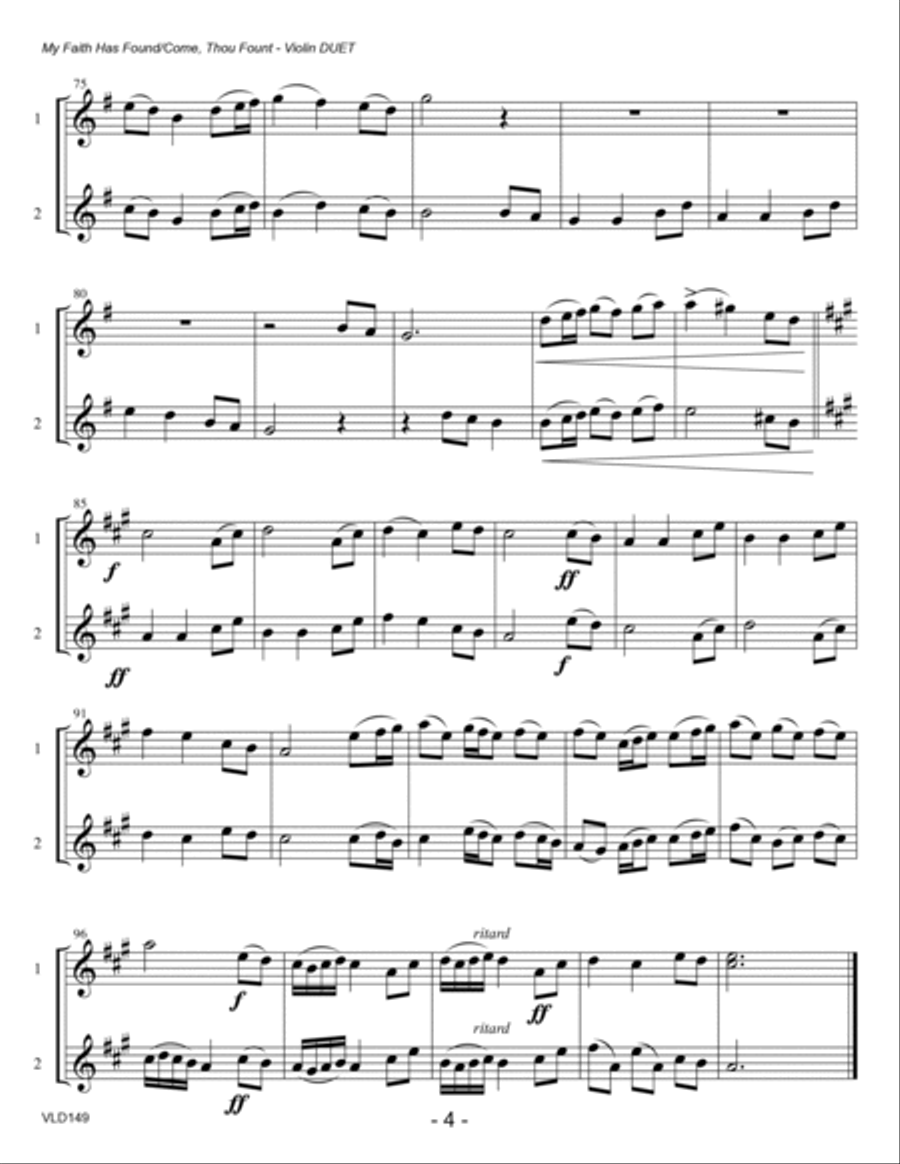 MY FAITH HAS FOUND A RESTING PLACE/COME, THOU FOUNT OF EVERY BLESSING - unaccompanied VIOLIN DUET String Duet scores gallery preview page 4