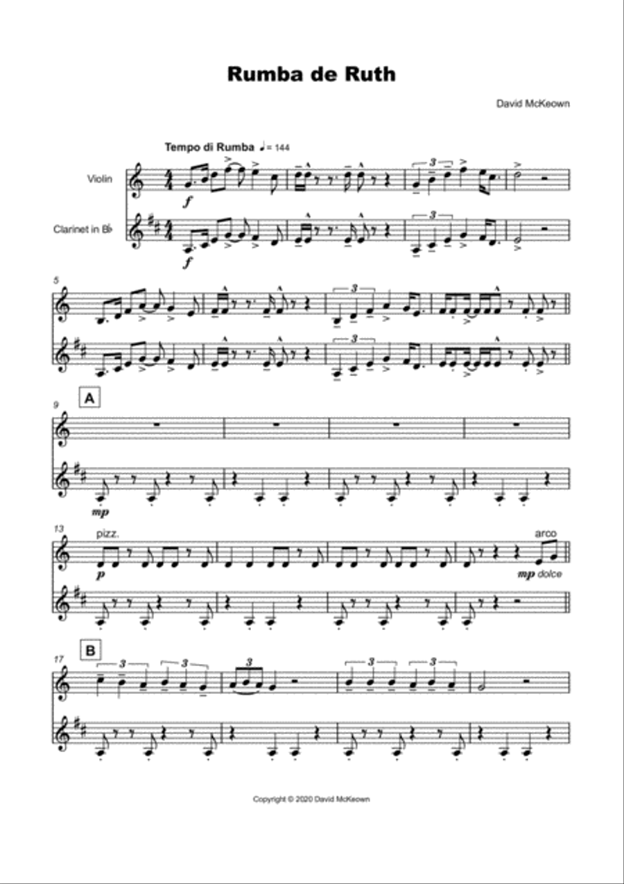 Rumba de Ruth, for Violin and Clarinet Duet Clarinet Duet scores gallery preview page 2