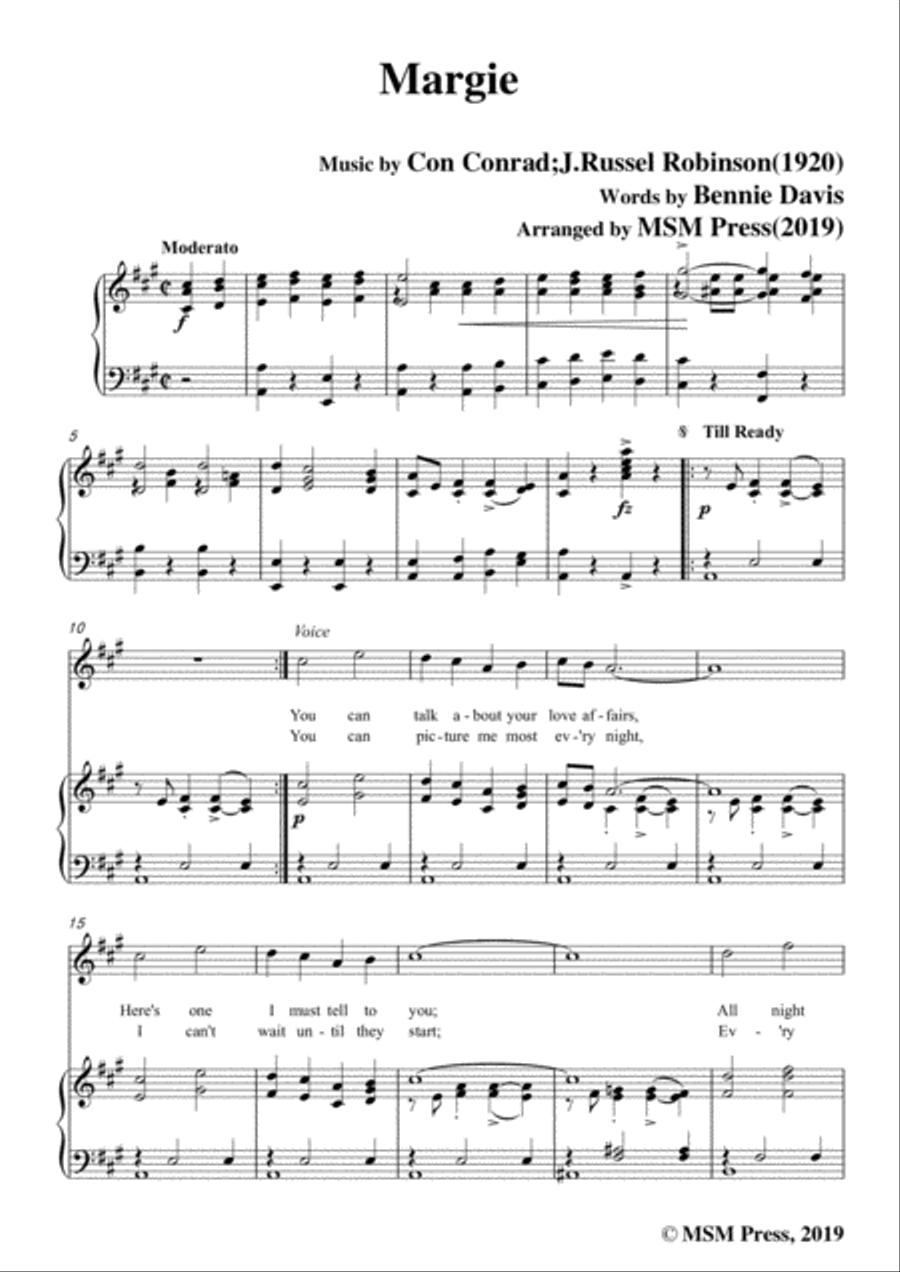 Con Conrad;J. Russel Robinson-Margie,in A Major,for Voice&Piano Voice scores gallery preview page 3