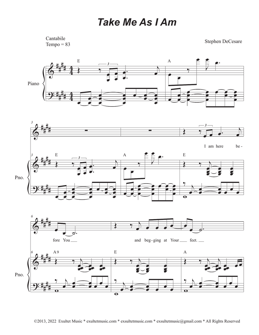 Take Me As I Am (Vocal solo - High Key) Piano, Vocal scores gallery preview page 1