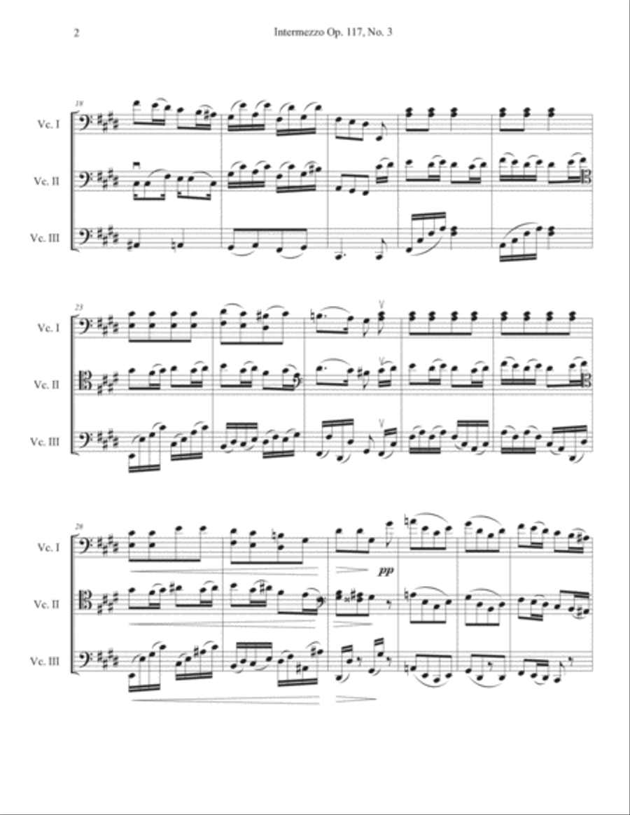 Brahms Intermezzo Op. 117, No. 3 arranged for Cello Trio String Trio scores gallery preview page 2
