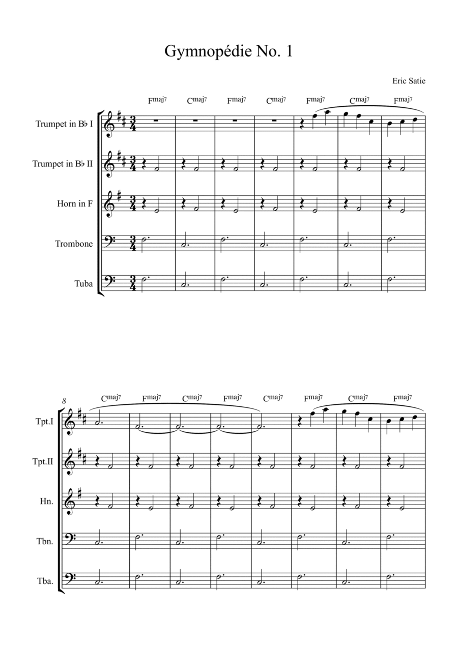 Gymnopédie No. 1 Brass Quintet scores gallery preview page 1