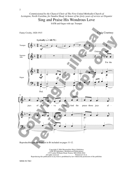 Sing and Praise His Wondrous Love by Craig Courtney 4-Part - Sheet Music