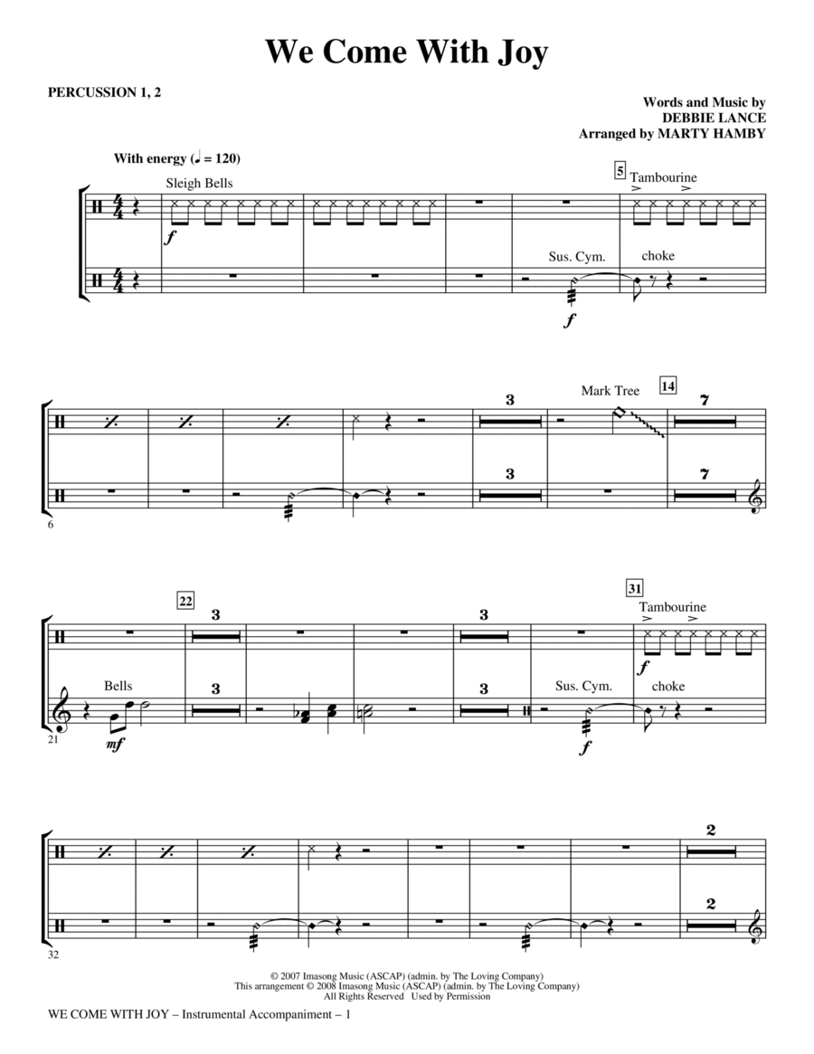 We Come with Joy (arr. Marty Hamby) - Percussion 1 & 2