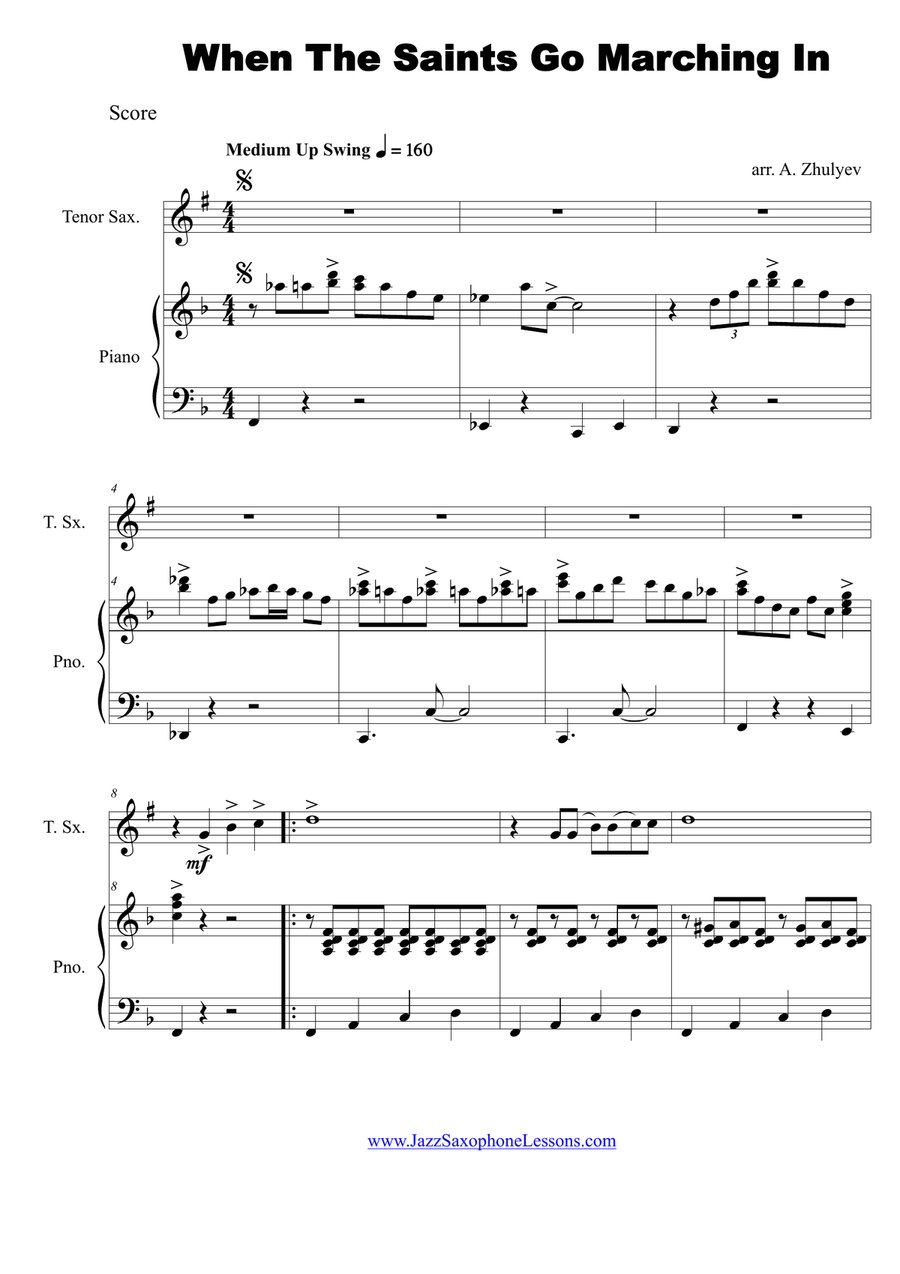 When The Saints Go Marching In, for Tenor Saxophone and Piano Jazz Ensemble scores gallery preview page 2