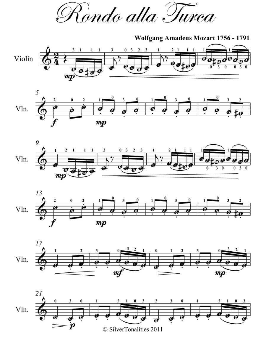 Rondo alla Turca Easy Violin Sheet Music Violin Solo scores gallery preview page 2