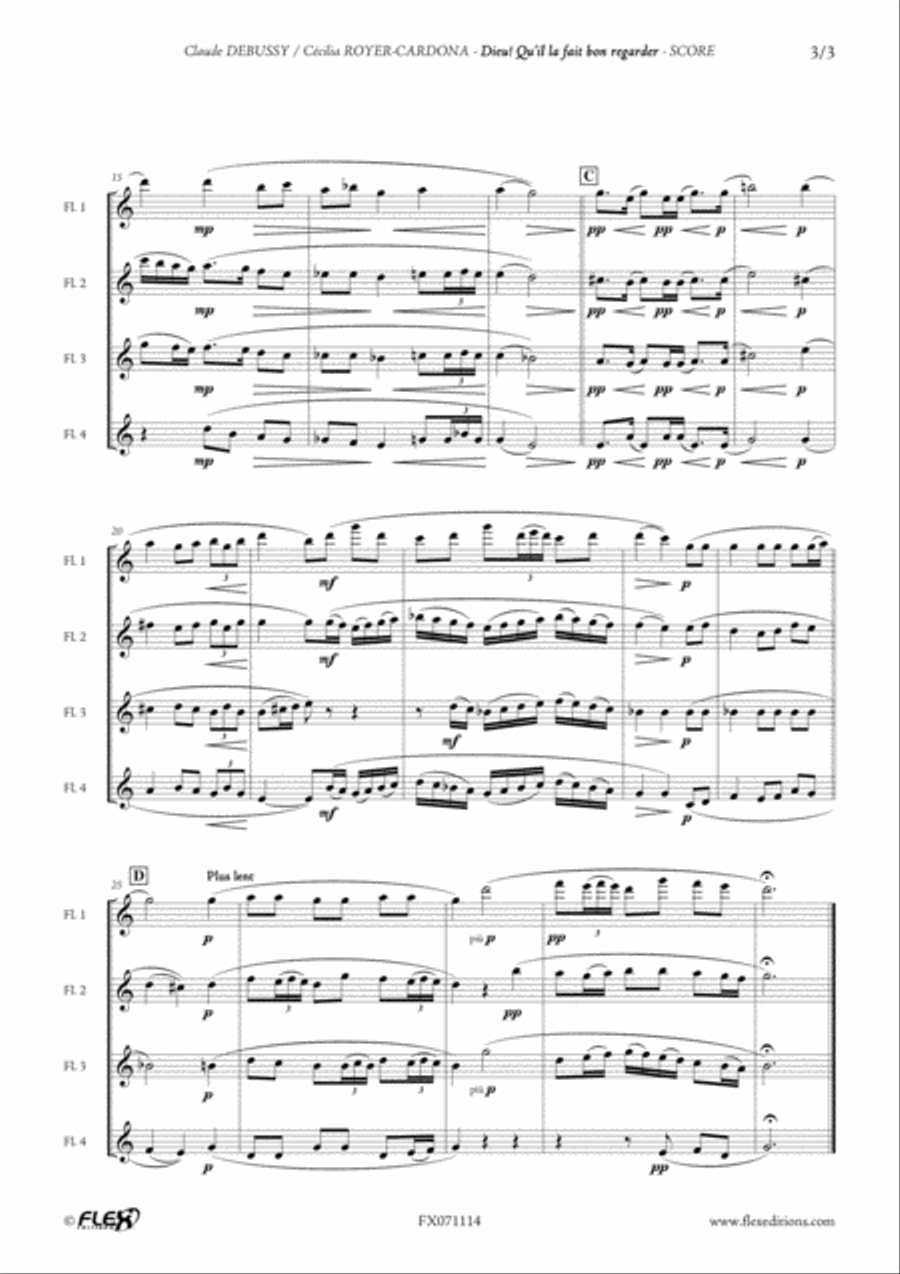 Dieu! Qu'il la fait bon regarder Flute Quartet scores gallery preview page 3