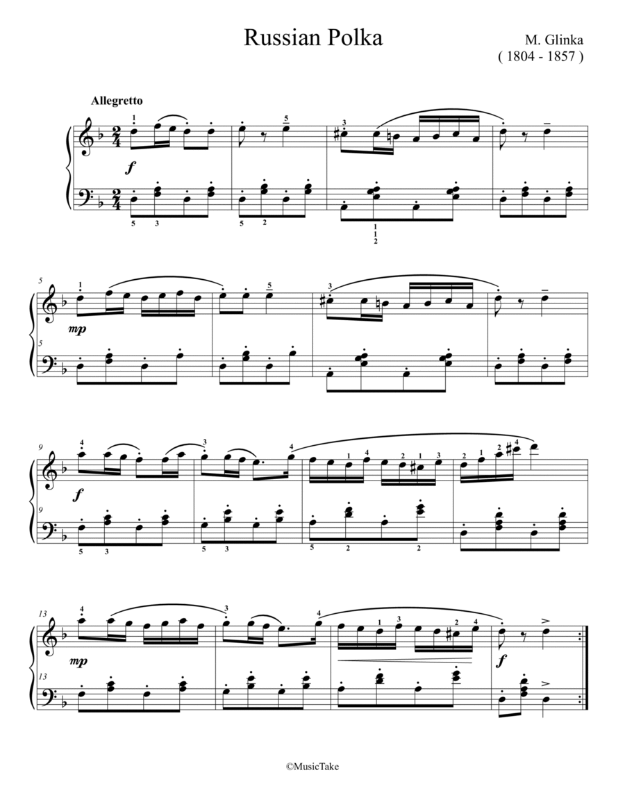 Glinka Russian Polka Easy Piano scores gallery preview page 1
