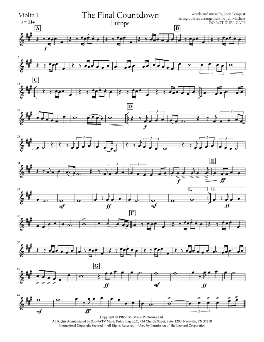 Final Countdown String Quartet scores gallery preview page 1