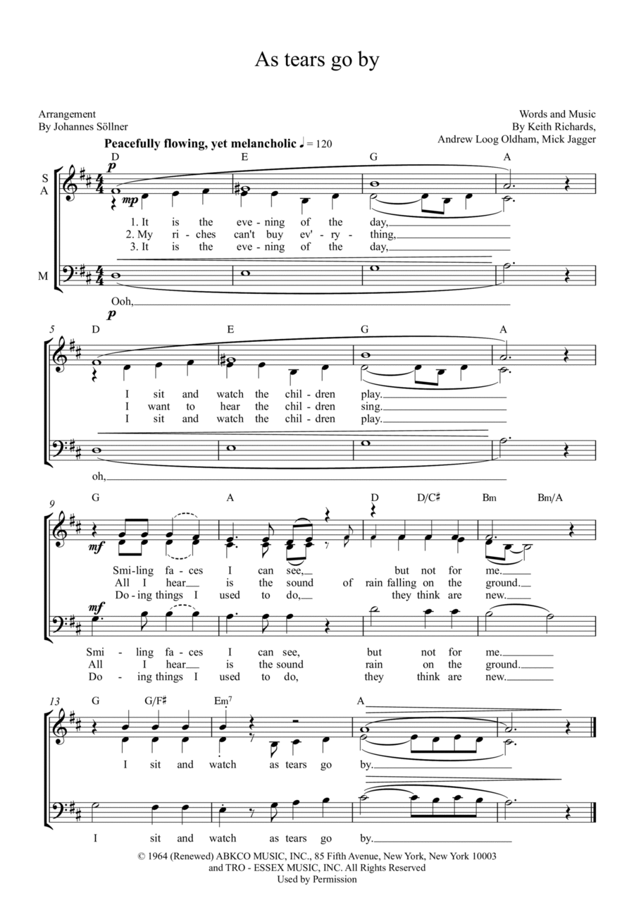 As Tears Go By 3-Part scores gallery preview page 1
