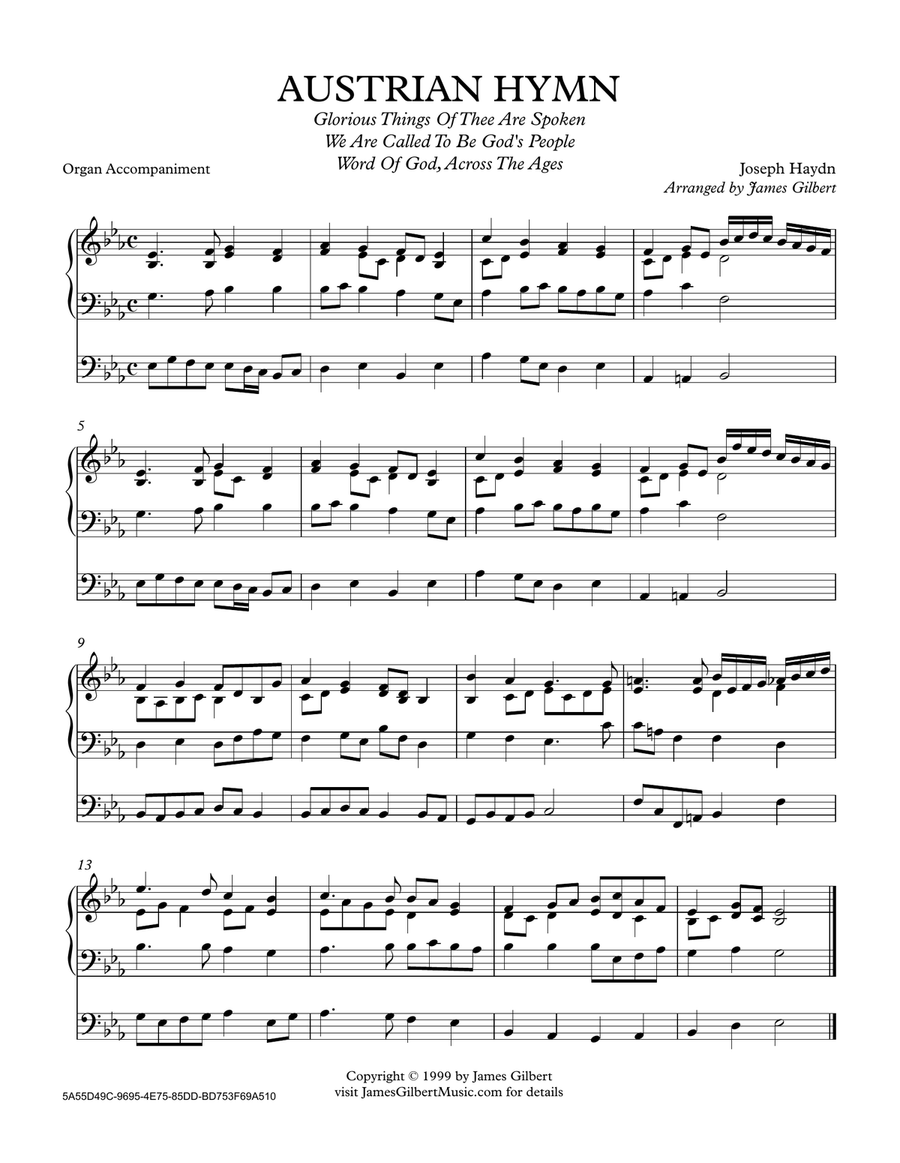 AUSTRIAN HYMN (Glorious Things Of Thee Are Spoken) Organ Solo scores gallery preview page 1