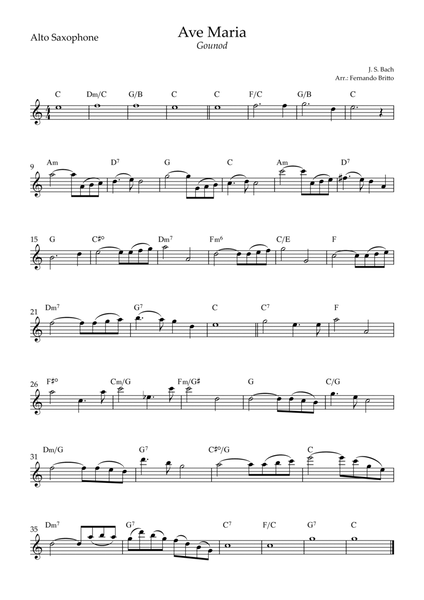 Ave Maria (Gounod) for Alto Saxophone Solo with Chords (Eb Major)