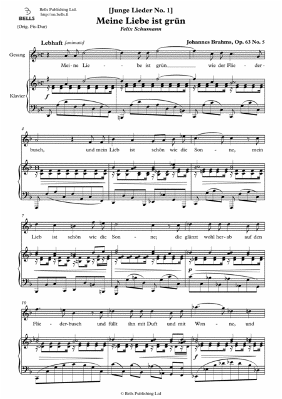Meine Liebe ist grun, Op. 63 No. 5 (F Major) Voice Solo scores gallery preview page 1