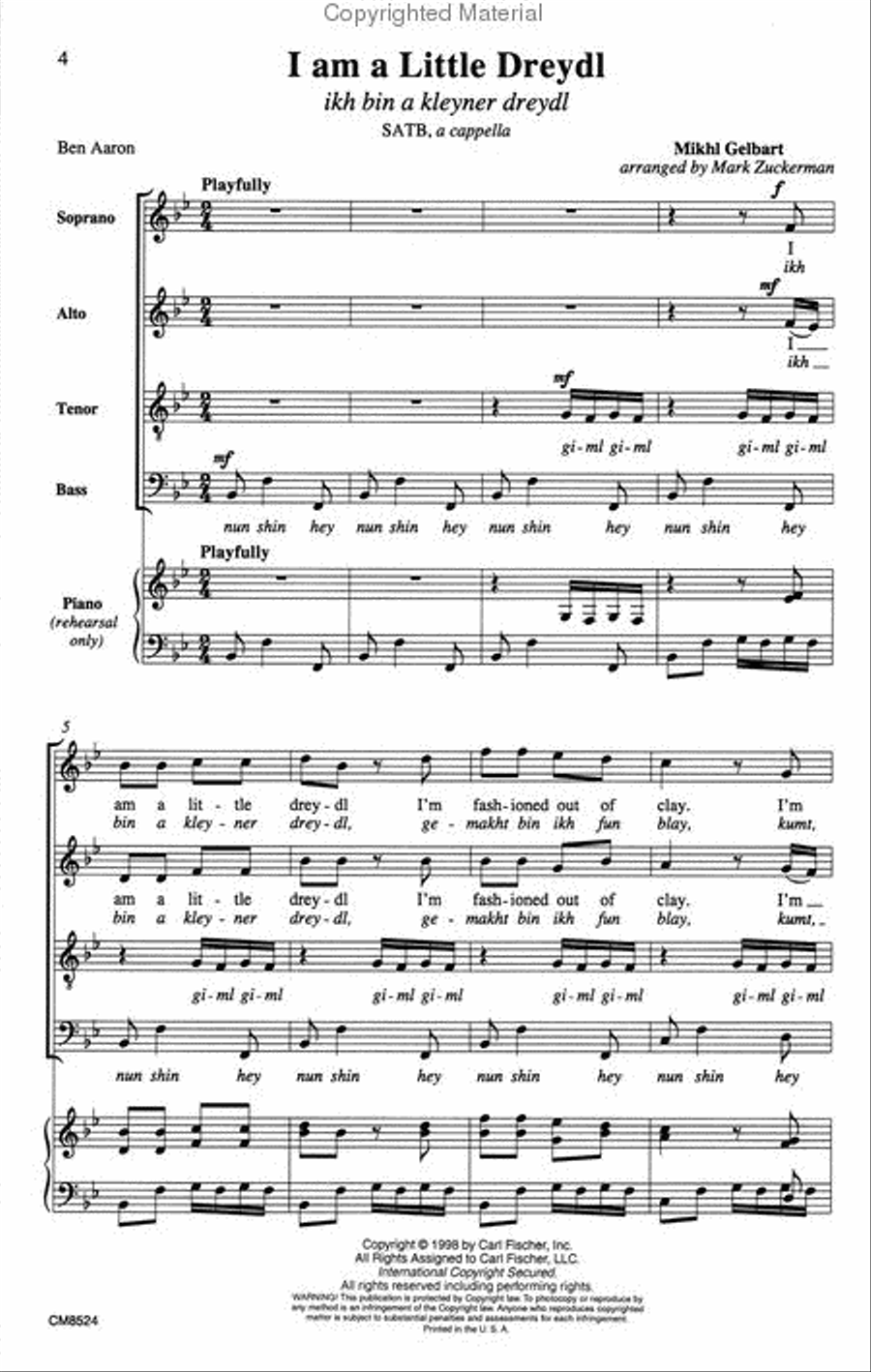 I Am A Little Dreydl 4-Part scores gallery preview page 2
