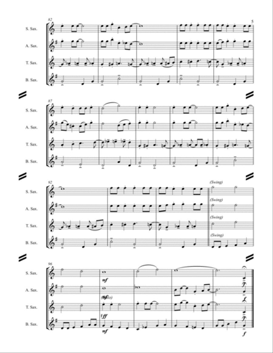 Jingle Bells (for Saxophone Quartet SATB or AATB) Saxophone Quartet scores gallery preview page 6