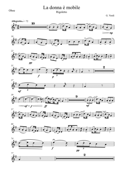 Giuseppe Verdi - La donna e mobile (Rigoletto) Oboe Solo - G Key image number null