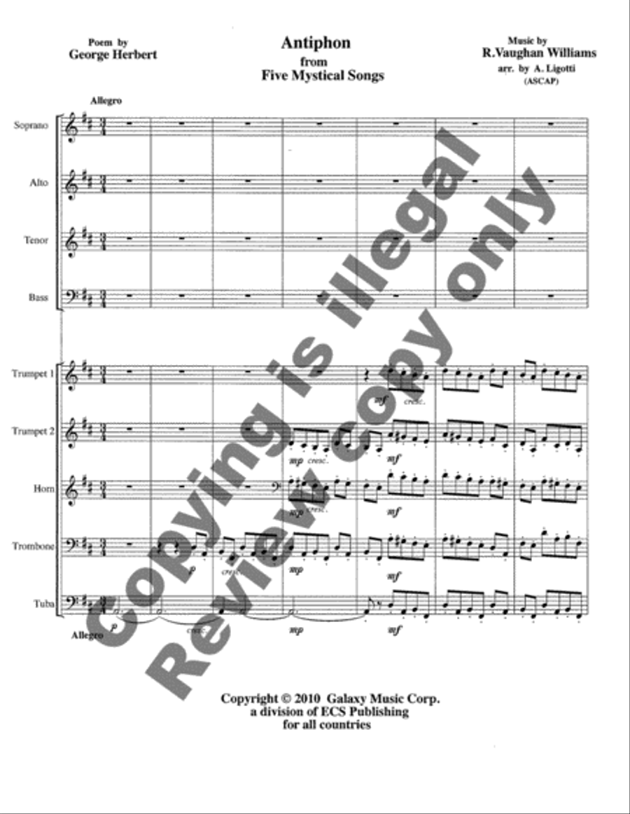 Antiphon (score & instrumental parts for Brass Quintet) Choir scores gallery preview page 8