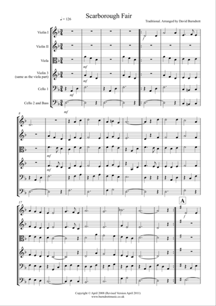 Scarborough Fair for String Orchestra String Quartet scores gallery preview page 1