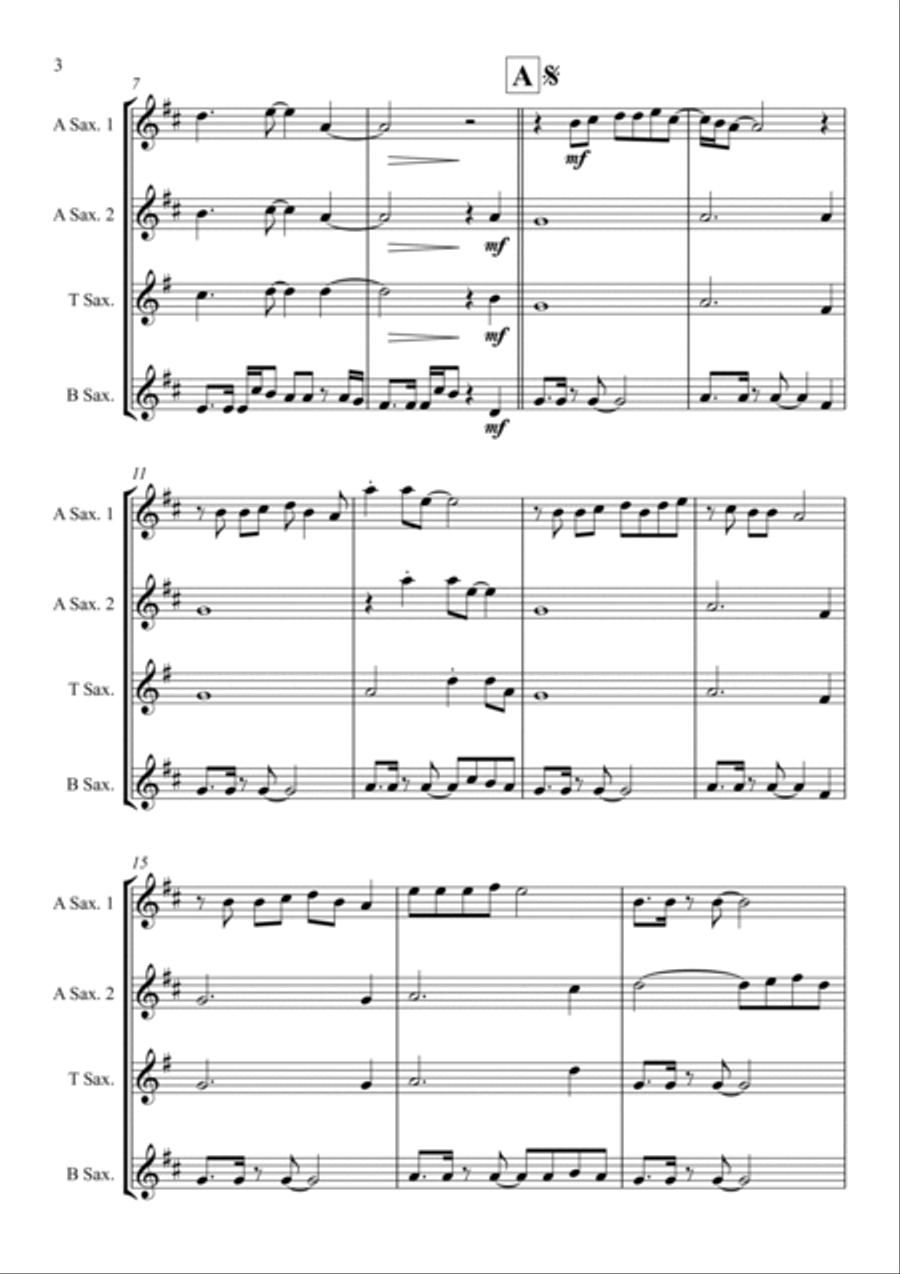 Never Gonna Give You Up Saxophone Quartet scores gallery preview page 4