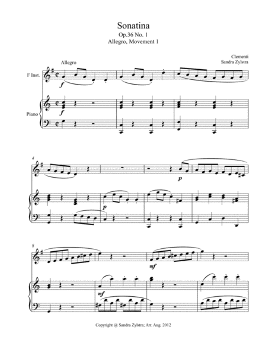 Sonatina-Clementi (Op. 36, No. 1) (treble F instrument solo) Horn scores gallery preview page 2