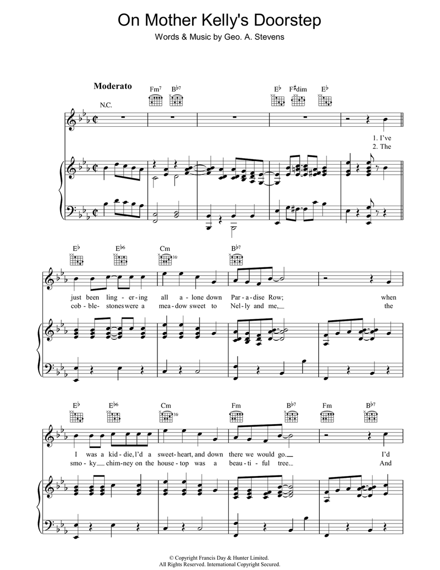 On Mother Kelly's Doorstep Piano, Vocal, Guitar scores gallery preview page 1