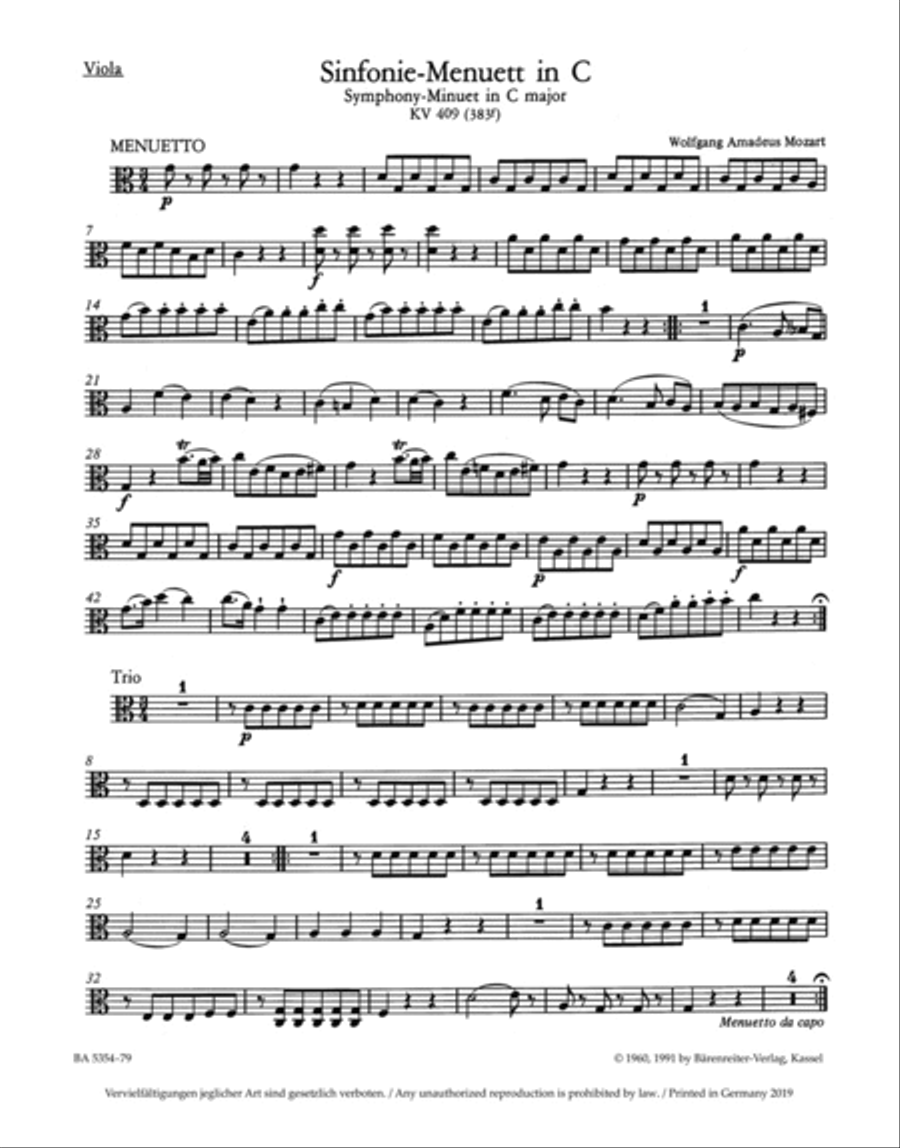Symphony C major, KV 409 Viola scores gallery preview page 1
