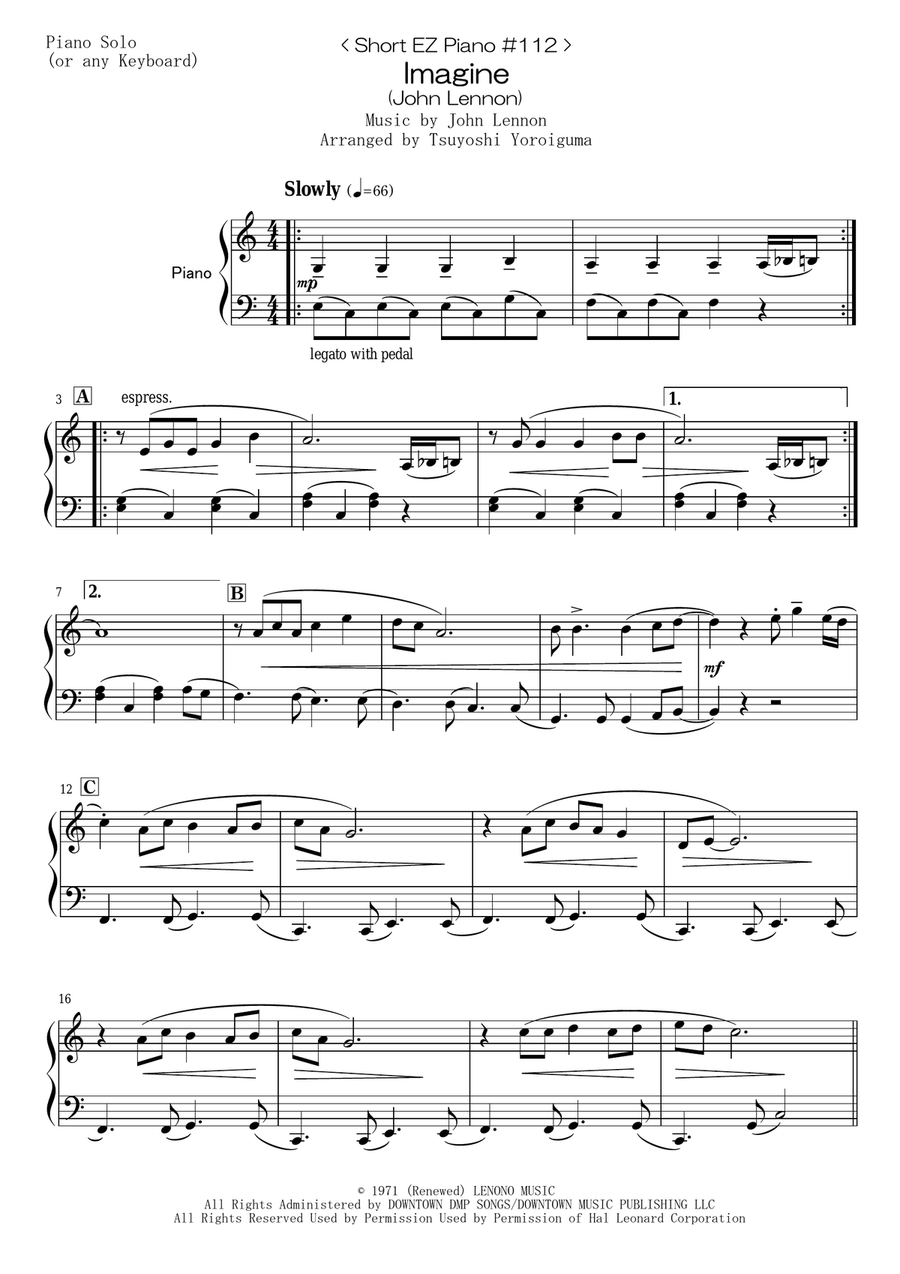 Imagine cheap piano easy