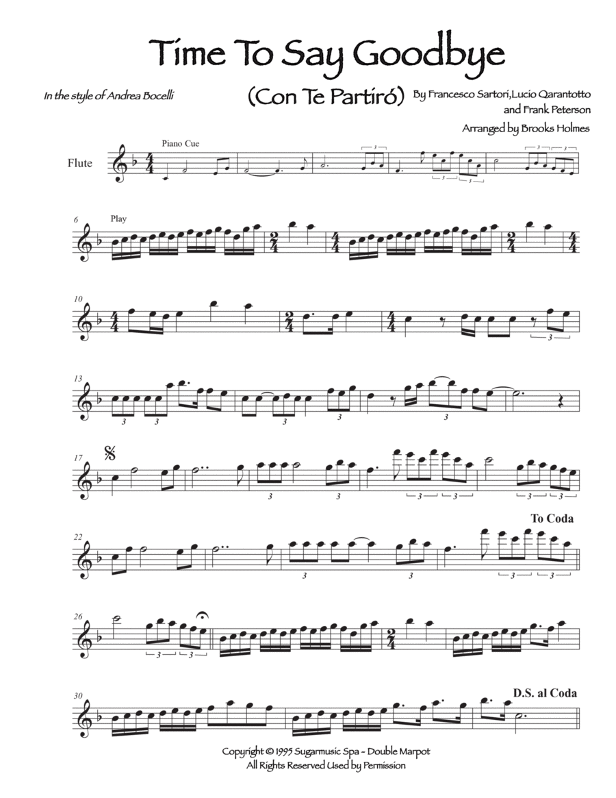 Con Te Partiro (time To Say Goodbye) Flute Solo scores gallery preview page 1
