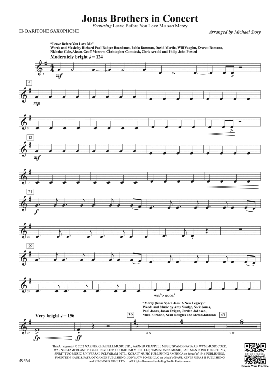 Jonas Brothers in Concert: E-flat Baritone Saxophone Concert Band scores gallery preview page 1