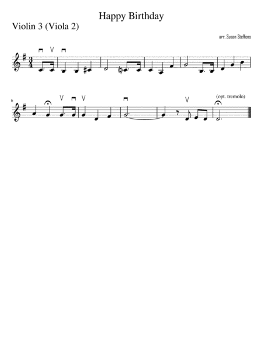 Happy Birthday for flexible string ensemble String Quartet scores gallery preview page 3