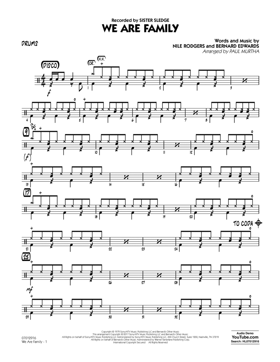 We Are Family - Drums We Are Family - Drums Drums scores gallery preview page 1