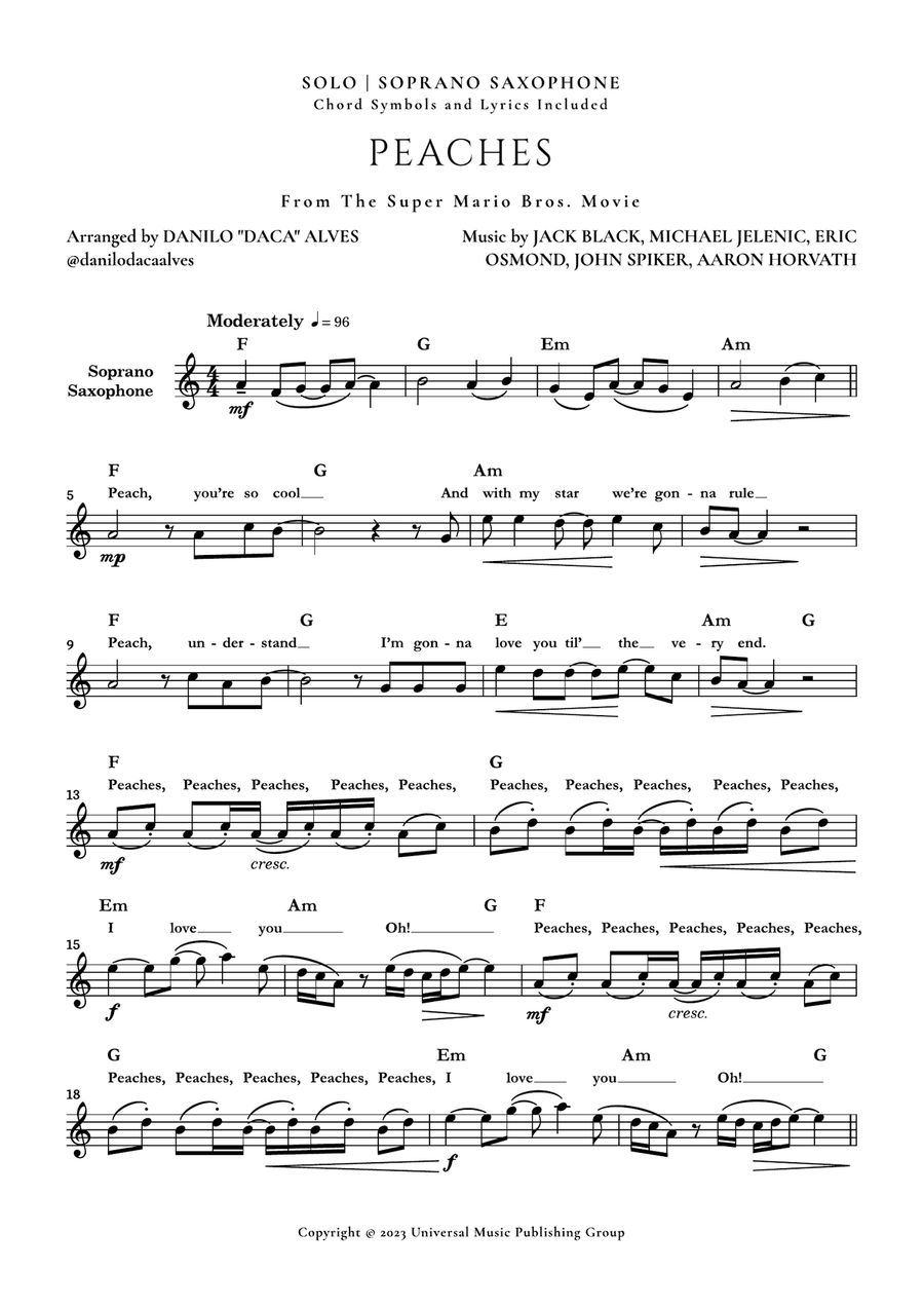 Peaches Soprano Saxophone scores gallery preview page 1