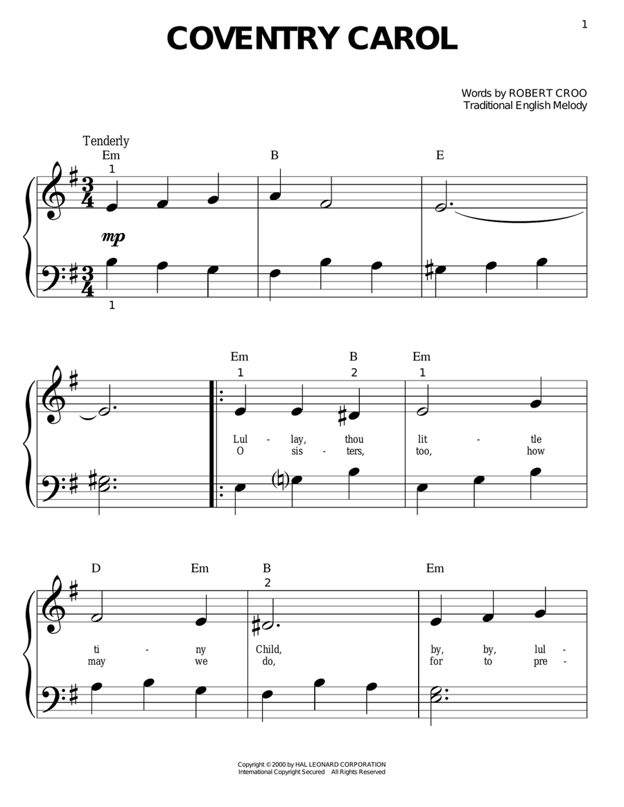 Coventry Carol Easy Piano scores gallery preview page 1