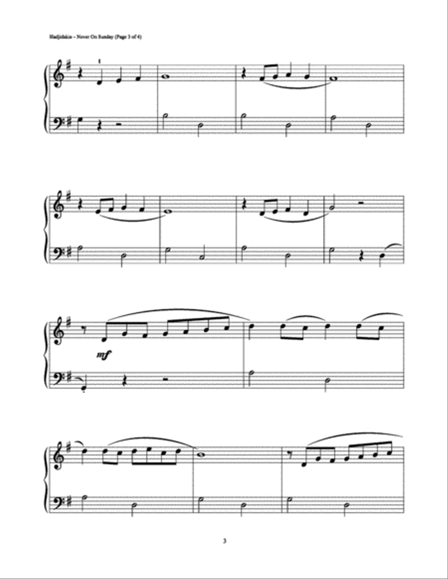 Never On Sunday Never On Sunday Easy Piano scores gallery preview page 3