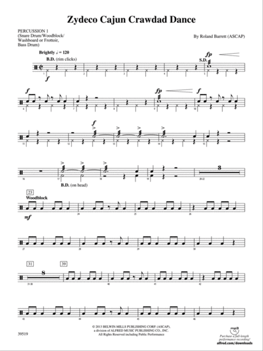 Zydeco Cajun Crawdad Dance: 1st Percussion Concert Band scores gallery preview page 1