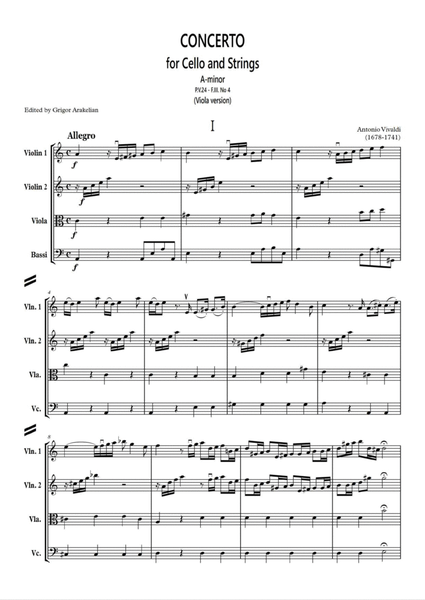Antonio Vivaldi. Cello Concerto A-Minor (Viola version) P.V.24 - FIII. No.4