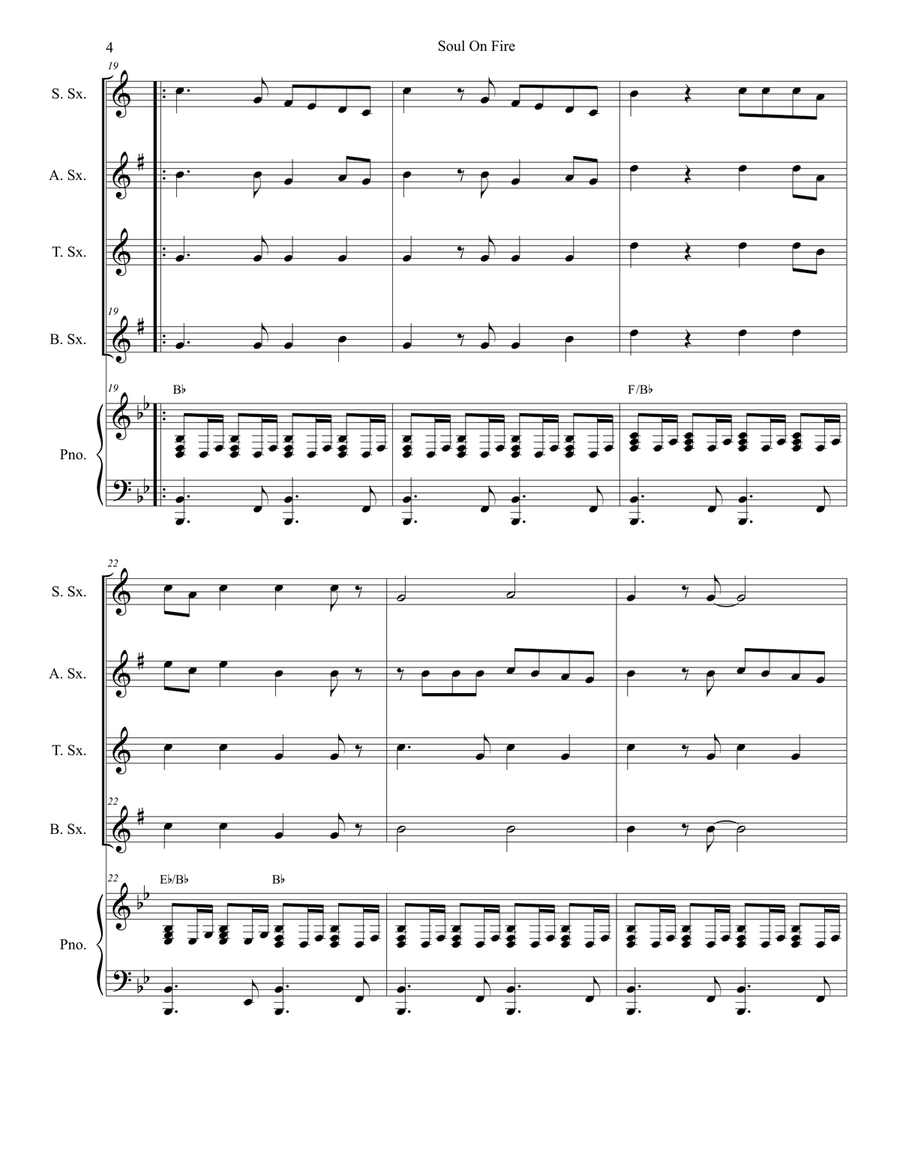 Soul On Fire Saxophone Quartet scores gallery preview page 4