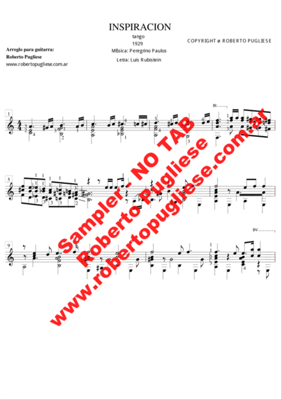 Inspiracion - tango for guitar (Paulus - Rubinstein) Classical Guitar scores gallery preview page 3