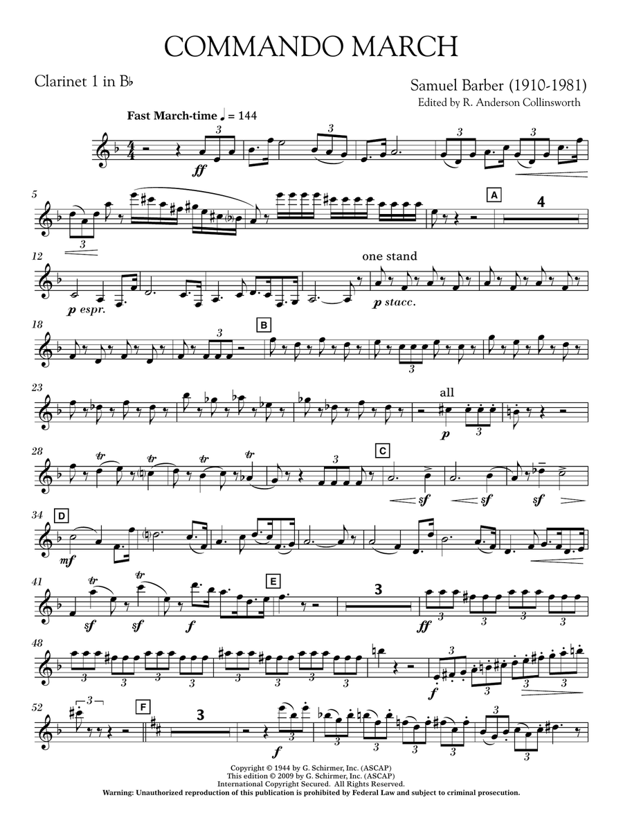 Commando March - Bb Clarinet 1 Concert Band scores gallery preview page 1