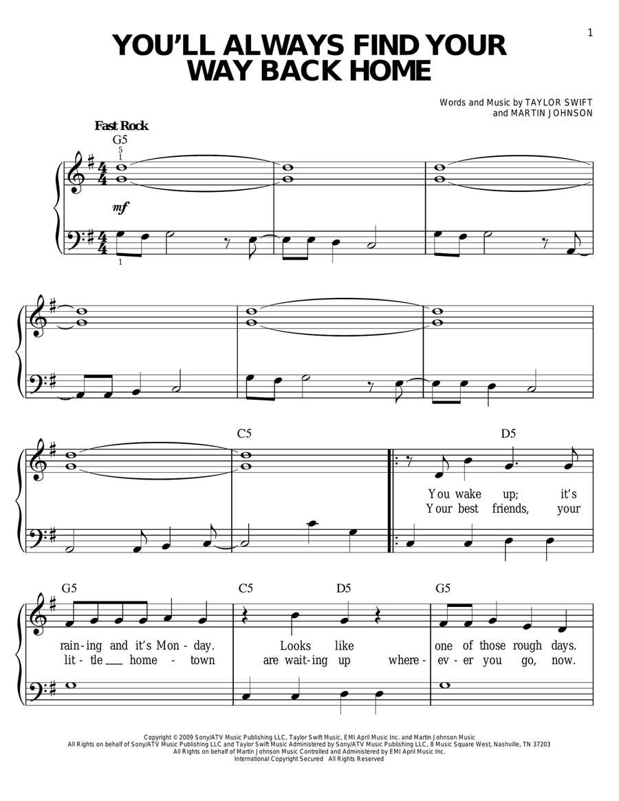 You'll Always Find Your Way Back Home Easy Piano scores gallery preview page 1