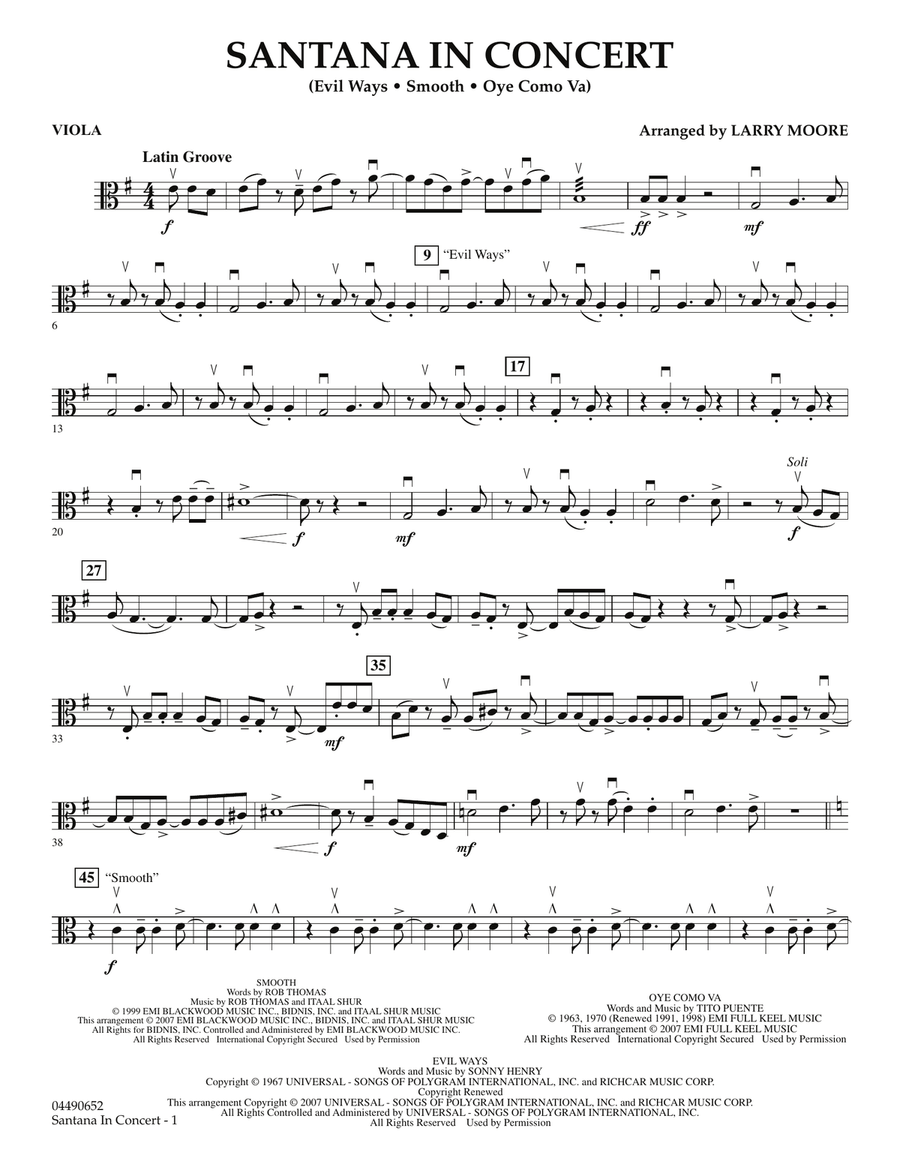 Santana in Concert - Viola Orchestra scores gallery preview page 1