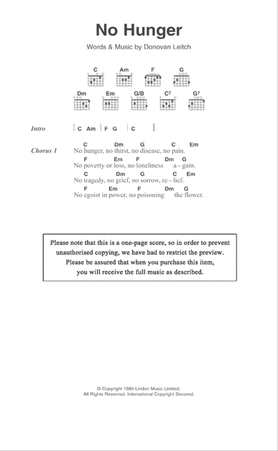 No Hunger No Hunger Acoustic Guitar scores gallery preview page 1