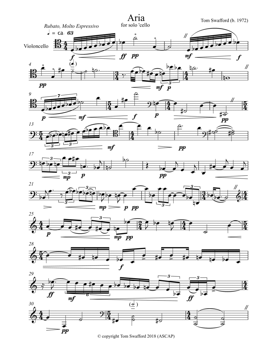 Aria for solo cello Cello Solo scores gallery preview page 1
